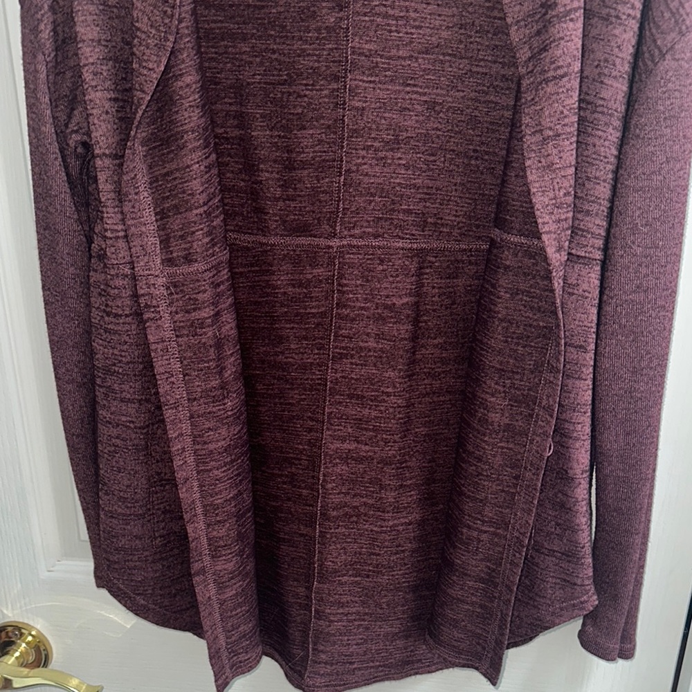 Burgundy colored Mudd Brand Heathered Cardigan with Relaxed Fit - Picture 4 of 9
